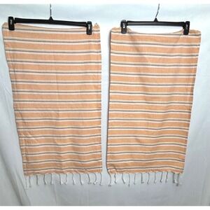 Pact Organic Cotton Hand Towels Set of 2 Orange Striped Fringe GOTS Certified